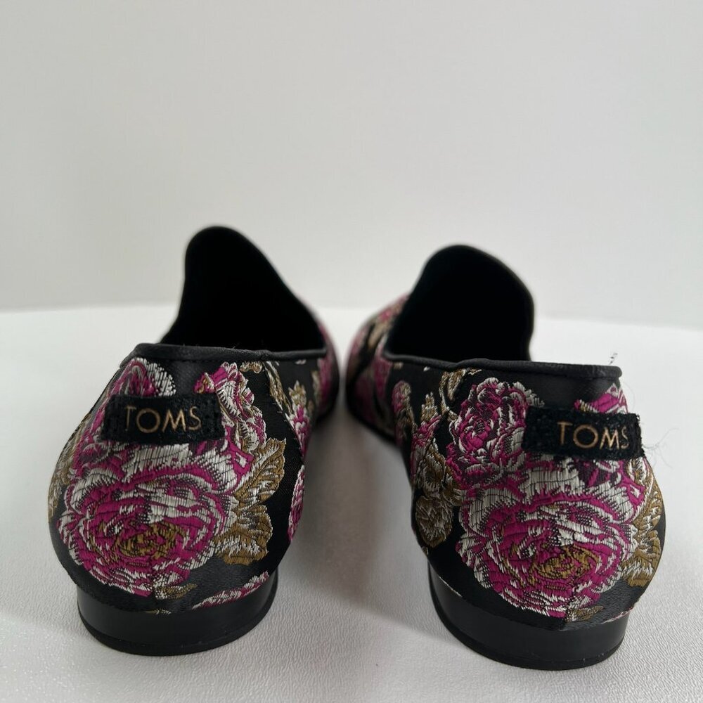 TOMS Darcy Slip On Loafer Shoes Womens US 9.5 Flat Floral Brocade Jacquard Black - Picture 6 of 12